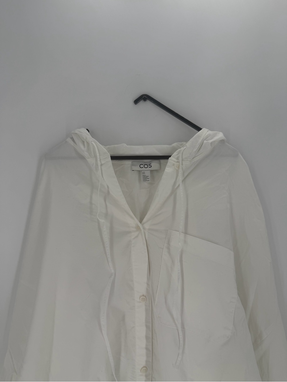 Cos White Oversized Drawstring Hooded Poplin Button Up Shirt